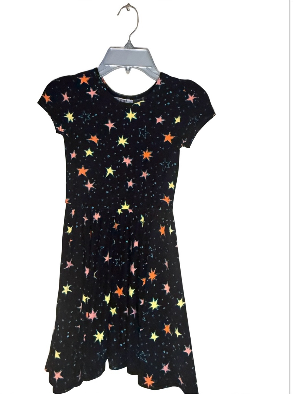 DotDotSmile Girls Black Multicolor Star Print Dress